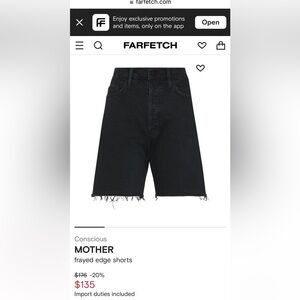 Mother black denim frayed edge shorts cha cha fray in not guilty wash size 27